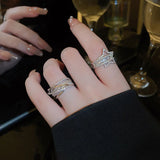 hulianfu Korean Fashion Zircon Star Cross Opening Ring For Women Luxury Index Finger Knuckle Rings Party Hand Jewelry Gifts