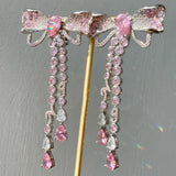 hulianfu Korean Luxury Elegant Pink Cystal Bowknot Drop Earrings For Women Girls Fashion Rhinestone Long Pendientes Jewelry
