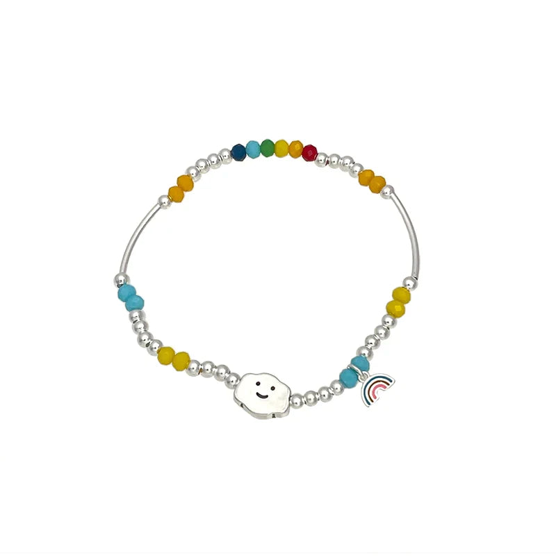 hulianfu Korean Rainbow Clouds Acrylic Colorful Beads Bracelet For Fashion Girls Face Sweet Cute Party Jewelry Gifts