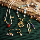 hulianfu Korean Trendy Coloured Glaze Flower Strawberry Necklace For Women Elegant Freshwater Pearl Choker Summer Jewelry