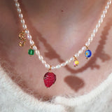hulianfu Korean Trendy Coloured Glaze Flower Strawberry Necklace For Women Elegant Freshwater Pearl Choker Summer Jewelry