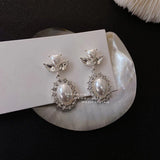 hulianfu New Korean Elegant Love Heart Pearl Dangle Pendientes For Women Fashion Crystal Drop Boucle D'oreille Jewelry Gifts