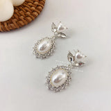 hulianfu New Korean Elegant Love Heart Pearl Dangle Pendientes For Women Fashion Crystal Drop Boucle D'oreille Jewelry Gifts