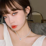 hulianfu New Korean Elegant Love Heart Pearl Dangle Pendientes For Women Fashion Crystal Drop Boucle D'oreille Jewelry Gifts