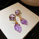 hulianfu Retro Purple Round Crystal Irregular Stone Dangle Earrings For Women Girl Temperament Aretes De Mujer Modernos