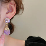 hulianfu Retro Purple Round Crystal Irregular Stone Dangle Earrings For Women Girl Temperament Aretes De Mujer Modernos