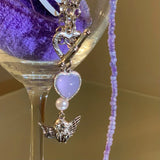 hulianfu Wholesale Korean Fashion Heart Angel Pendant Necklace For Women Girks Trendy Purple Beads Choker Set Jewelry Gifts