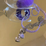 hulianfu Wholesale Korean Fashion Heart Angel Pendant Necklace For Women Girks Trendy Purple Beads Choker Set Jewelry Gifts