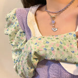hulianfu Wholesale Korean Fashion Heart Angel Pendant Necklace For Women Girks Trendy Purple Beads Choker Set Jewelry Gifts
