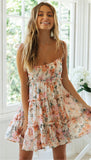 hulianfu hulianfu Floral Print Boho Sundress Women Ruffle Summer Dress Casual Beach Short Dress Flower Vintage Dress Women Fashion Clothes