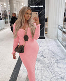Hulianfu Women Autumn Solid Ribbed Maxi Knitted Dress V Neck Sexy Slim Elastic Basic Long Bodycon Dress Winter Off Shoulder White Dresses