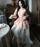 Hulianfu 2023 New High Waisted French Style Long Sleeve Elegant Dresses Chic A Line Casual Dress Chiffon Long Dress for Women