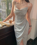 Hulianfu New Women Corset Ruched Midi Dress Summer Spaghetti Strap Sexy Bodycon Elegant Party Slim One Piece Clothes Vestidos