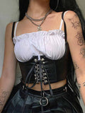 Crop Tops Womens Tank Tops White Black Basic Tanks Punk Summer Casual PU Leather Top Black Cami Top Female Vest Sexy Corset