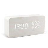 HULIANFU USB/AAA  Clocks LED Wooden Alarm Clock Watch Table Voice Control Digital Wood Despertador Electronic Desktop Table Decor