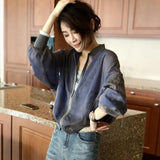 Hulianfu Summer Baseball Gauze Cropped Jacket Women Korean Fashion Lightweight Sun Protection Outerwear Long Sleeve Tops Casual Chaquetas