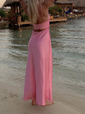 hulianfu Pink Camis Long Dresses Women Satin Cut Out Sleeveless Slip Dress Female Backless Sexy Party Dresses Summer Slit Midi Dress