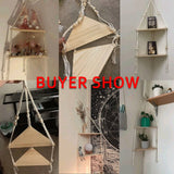 HULIANFU Triangle Shelves Wall Decor Macrame Wall Shelf Boho Home Decor Plant Hanger Candle Holder For Living Room Bedroom Decoration