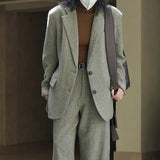 Hulianfu Fall Winter Women's Casual Coat Solid Color Single Breasted Pocket Decorative Loose Wool Blazer Jacket
