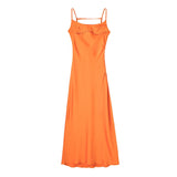 hulianfu Pink Camis Long Dresses Women Satin Cut Out Sleeveless Slip Dress Female Backless Sexy Party Dresses Summer Slit Midi Dress