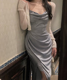 Hulianfu New Women Corset Ruched Midi Dress Summer Spaghetti Strap Sexy Bodycon Elegant Party Slim One Piece Clothes Vestidos