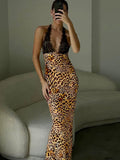 Hulianfu Elegant Tie Dye Floral Chiffon Dress For Women 2023 Summer Sexy Bandage Backless Lace Long Dresses Female Beach Evening Robe