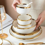 HULIANFU White Tableware Set Ceramic Dinner Plates Dishes Plates and Bowls Set Food Plate Salad Soup Bowl Dinnerware Set for Restaurant