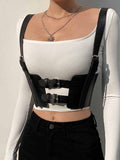 Crop Tops Womens Tank Tops White Black Basic Tanks Punk Summer Casual PU Leather Top Black Cami Top Female Vest Sexy Corset