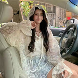 Hulianfu New Women Summer Tops Cardigan Female Fashion Blouses Lace Blouse Shirt Ladies Long Sleeve Shirts Sun Protection Clothes