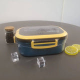 HULIANFU Portable Hermetic Lunch Box 2 Layer Grid Children Student Bento Box with Fork Spoon Leakproof Microwavable Prevent Odor School
