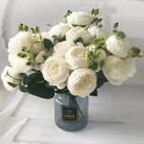 HULIANFU 2023 30cm Rose Pink Silk Peony Artificial Flowers Bouquet 5 Big Head and 4 Bud Cheap Fake Flowers for Home Wedding Decoration indoor
