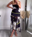 Hulianfu Print Tulle Corset Dress Women Off Shoulder Pleated Dress Woman Summer Backless Dresses for Women 2023 Female Party Dress
