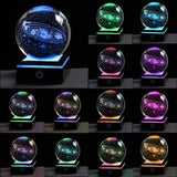 HULIANFU New 80mm K9 Crystal Solar System Planet Globe 3D Laser Engraved Sun System Ball with Touch Switch LED Light Base Astronomy Gifts