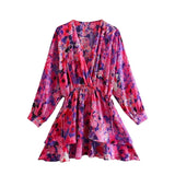 Hulianfu Print Short Dress Woman Ruffles Ruched Mini Dresses for Women 2023 Summer Dress Short Sleeve Elegant Party Dresses