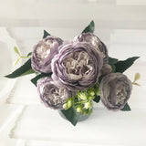HULIANFU 2023 30cm Rose Pink Silk Peony Artificial Flowers Bouquet 5 Big Head and 4 Bud Cheap Fake Flowers for Home Wedding Decoration indoor