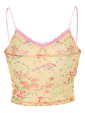 Hulianfu Rteyno Women s Summer Mini Sling Vest Sleeveless Backless V Neck Lace Trim Floral Camisole