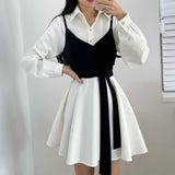 hulianfu Korean Chic Wrap-around Vest Sling Outdoor + Irregular Puff Sleeve Dress Women's Summer Two-piece Set Midi Dress