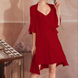 hulianfu Twinset White Robe Set Bride Sexy Kimono Bathrobe Gown Suit Sleepwear Nightgown Spring Summer Silky Satin Home Dress Lounge Wear