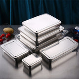 HULIANFU Thicken Stainless Steel Storage Tray with Lid Rectangle Food Plate Flat Bottom Dish Bakeware Cake Bread Baking Pan Kitchen Tools