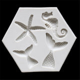 HULIANFU Mermaid Starfish Seahorse Shaped Silicone Mold DIY Fondant Cake Decorating Tool Epoxy Resin Glue Mold Kitchen Baking Accessories
