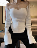 Hulianfu Spring Women's Sweater Square Neck Long Sleeve Knitted Sweater Pullover Jumper Fashion Elegant Knit Top White Black