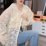 Hulianfu New Women Summer Tops Cardigan Female Fashion Blouses Lace Blouse Shirt Ladies Long Sleeve Shirts Sun Protection Clothes