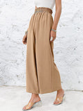Hulianfu Autumn Summer Fashion Cotton Linen Pants Women Solid Fungus Edge High Waist Women's Trousers Wide Leg Casual Pants