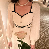 Hulianfu Vintage Button Dresses for Women Fairy Midi Party Dress Evening Office Lady Design One Piece Dress Elegant Korean Spring