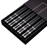 HULIANFU JANKNG 5 Pair Japanese Chopsticks Alloy Non-Slip Sushi Chop Sticks Set Chinese Gift Reusable Chopsticks Tableware Gift Kitchen