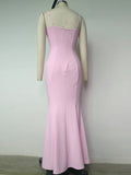 hulianfu Sexy V Neck Sling Backless Maxi Mermaid Dress Elegant Pink Spaghetti Strap Bodycon Long Dress Mermaid Gown Celebrity Party Dress