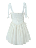 Hulianfu White Strap Dress 2023 Spring Summer New Sexy Holiday Fashion Slim Waist Hollow Tie Short Mini Dress For Women