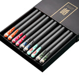 HULIANFU JANKNG 5 Pair Japanese Chopsticks Alloy Non-Slip Sushi Chop Sticks Set Chinese Gift Reusable Chopsticks Tableware Gift Kitchen