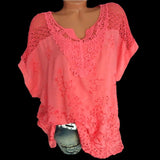 Hulianfu Summer Short Sleeve Womens Blouses And Tops Loose White Lace Patchwork Shirt 5xl 6xl Women Tops shirts Casual Clothes
