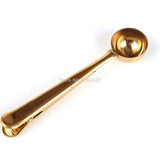 HULIANFU Two-in-one Stainless Steel Coffee Spoon Sealing Clip Kitchen Gold Accessories Recipient Cafe Expresso Cucharilla Decoration
